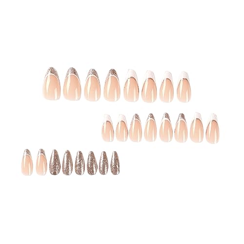 Nagel-Patch, weißes Pulver, französischer Nagellack, fertiger Nagelaufnäher, mittellang, 1 ml, Gel, kurz, goldfarben, Einheitsgröße von Generic