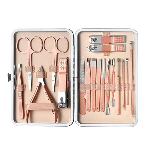 Nagelknipser-Set – 18-teiliges Maniküre-Pediküre-Set, tragbares Pflegewerkzeug, Reise-Organizer, Edelstahl-Zehennagelschneider für Freund mit luxuriöser Hülle, kompaktes Pflegeset, professionelle von Generic