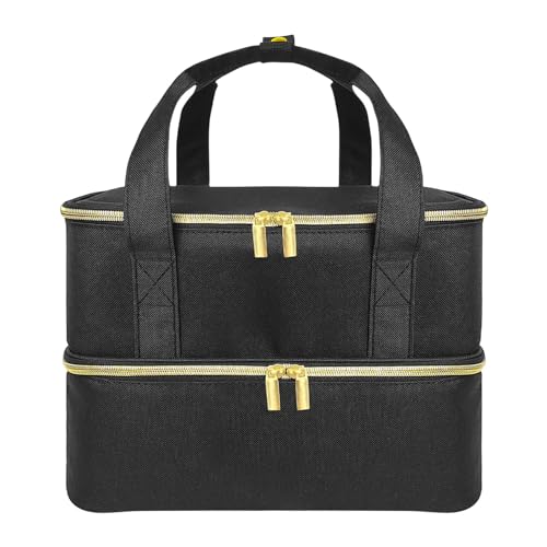 Nagellack-Koffer, 480 g, langlebig, Maniküre-Tasche, Lampenset mit robusten Griffen, zweischichtiger Nagelhalter, Organizer für Maniküre-Set für Damen, Schwarz , Unisex, Siehe Beschreibung von Generic