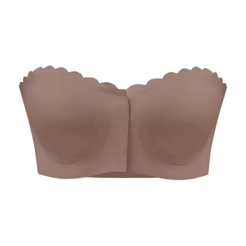 Nahtloser, trägerloser Bandeau-BH mit Frontverschluss, trägerlose BHS für Damen, BHS mit Frontverschluss (Brown,M) von Generic