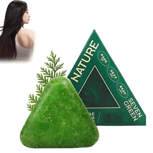 Nature Triangle Shampoo Bar, Nature Seven Green Soap, Natural Usman Grass Klebreiswasser Festes Shampoo Bar zur Haarpflege für Frauen und Männer (1pc) von Generic