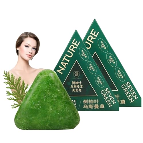 Nature Triangle Shampoo Bar, Seven Green Shampoo Soap, Natur Sieben Grüne Seife Shampoos, Usman Gras 𝐒 Hampoo Bar, Beruhigt & Stärkt Haar Für Frauen Und Männer, Stärkt Glatt Haar (2 Stück) von Generic