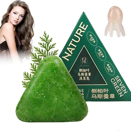 Nature Triangle Shampoo Bar, Seven Green Soap Shampoo, Usman Grass Hampoo Bar, Beruhigendes und Kräftigendes Haar for Frauen und Männer, mit Kamm(1 Pc) von Generic