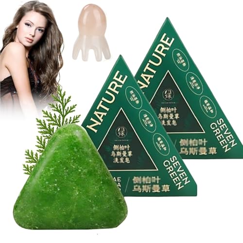 Nature Triangle Shampoo Bar, Seven Green Soap Shampoo, Usman Grass Hampoo Bar, Beruhigendes und Kräftigendes Haar for Frauen und Männer, mit Kamm(2 Pcs) von Generic