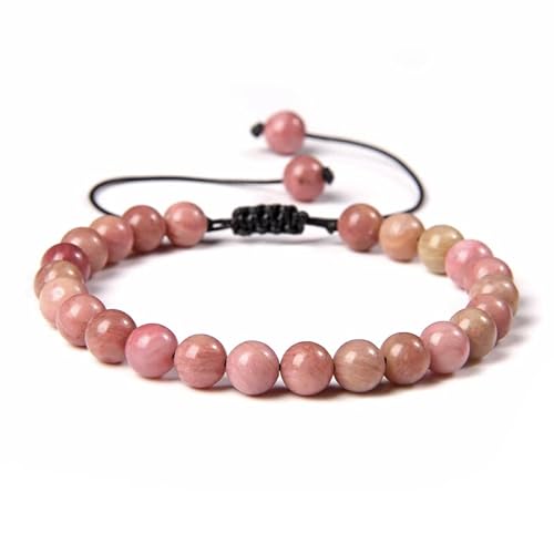 Naturstein 6mm Perlen Armband Verstellbare Seilschnur Geflochtene Armbänder for Frauen Männer Amethysten Armreifen(A) von Generic