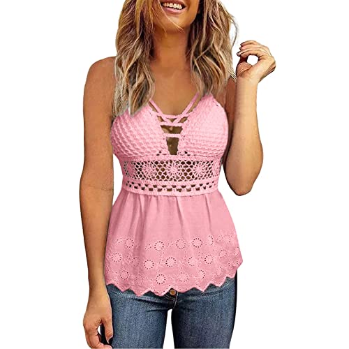 Neckholder Top Damen,Spaghetti Top Damen V-Ausschnitte,Tank Top Damen Rückenfrei Cutout Top mit Integriertem BH Oberteile Locker Tshirt Blusentop Ärmellose Vest Tops Tunika Strand Tanktops Frauen von Generic