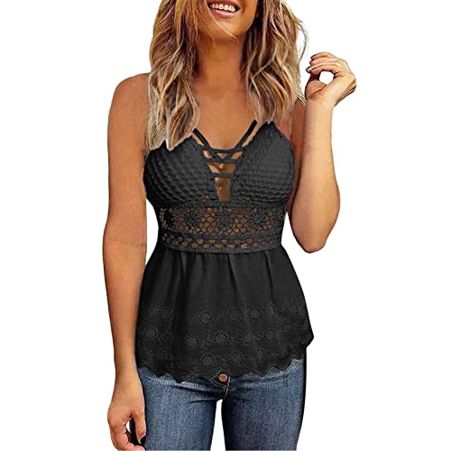 Neckholder Top Damen,Spaghetti Top Damen V-Ausschnitte,Tank Top Damen Rückenfrei Cutout Top mit Integriertem BH Oberteile Locker Tshirt Blusentop Ärmellose Vest Tops Tunika Strand Tanktops Frauen von Generic