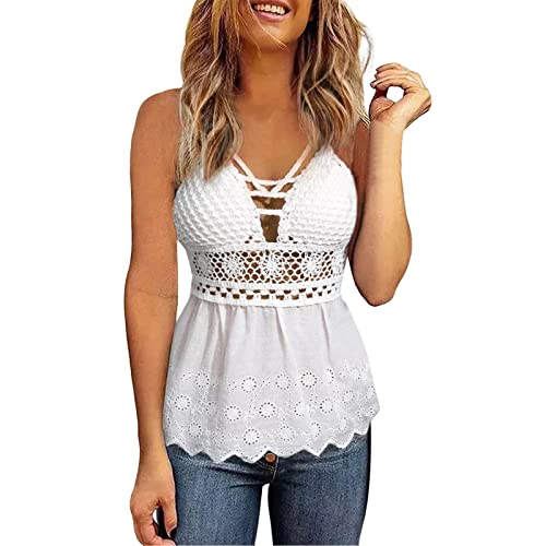 Neckholder Top Damen,Spaghetti Top Damen V-Ausschnitte,Tank Top Damen Rückenfrei Cutout Top mit Integriertem BH Oberteile Locker Tshirt Blusentop Ärmellose Vest Tops Tunika Strand Tanktops Frauen von Generic