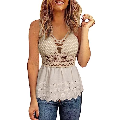 Neckholder Top Damen,Spaghetti Top Damen V-Ausschnitte,Tank Top Rückenfrei Cutout Top mit Integriertem BH Oberteile Locker Tshirt Blusentop Ärmellose Vest Tops Tunika Strand Tanktops Frauen von Generic