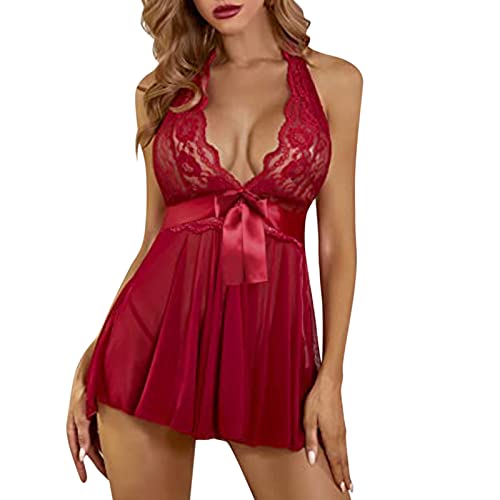 Negligee Damen Sexy Transparentes Klassische Dessous Nachtkleid Spitzenbesatz Crop Top mit String Gürtel für Sex DamenBequeme Frau Morgenmantel Nachtwäsche von Generic