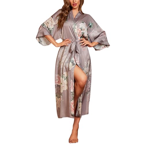 Negligee Satin Damen - Damen-Set Einfarbig Lang Leicht Seide Lockerer BindegüRtel Asymmetrisch Weich Pyjama Schlafhose Loungewear Still Hemd von Generic