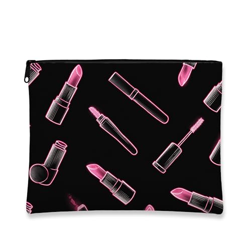 Neon-Kosmetiktasche, Pfirsich-Lippenstift-Make-up-Reisetasche für Damen, tragbarer kleiner Canvas-Reißverschluss-Organizer, Geschenk für Festival und den täglichen Gebrauch, Schwarz, 7x9 Inch von Generic