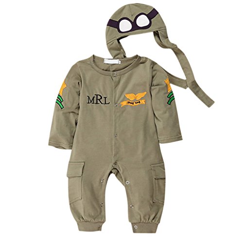 Nett Babystrampler baby piloten Soldat overall Jumpsuit Strampler langarm kostüm Armee-Grün mit hut - Grün 80, 90 von Generic