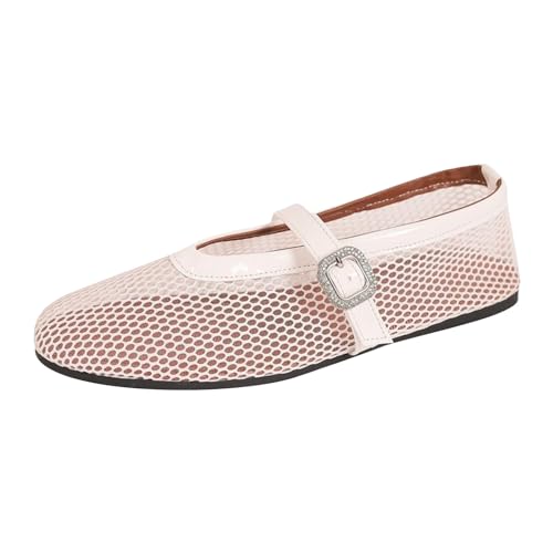 Netz-Ballerinas für Damen Leichte Stoff Runde Stoffschuhe Espadrilles Elegant Bequem Flach Loafer Flache Schuhe mit Schnallenriemen bequeme Fischnetz-Ballerinas lässige Ballerina-Schuhe von Generic