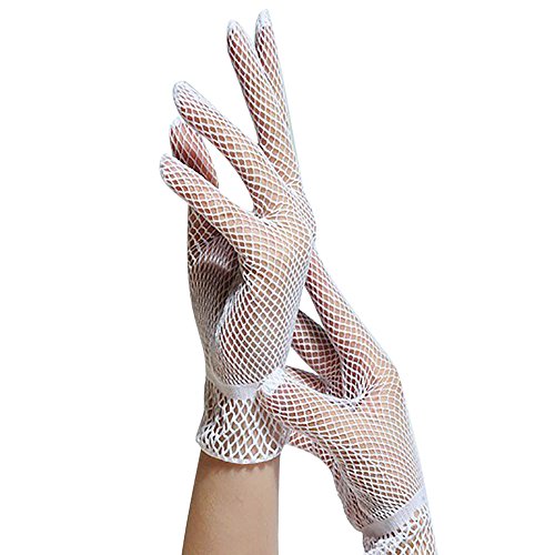 Netzhandschuhe Damen Elegant Kurze Weiß Spitzen Handschuhe Hochzeit Braut Abendhandschuhe Atmungsaktiv Sommerhandschuhe Spitzenhandschuhe für Halloween Karneval Party von Generic