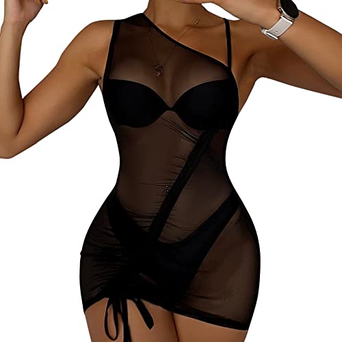 Netzkleider Damen Sexy Durchsichtiges Blusenkleid Schwarz Kleid Minirock Bikini Cover Up Strandkleid-zum Tragen über Badeanzügen & Bikinis von Generic