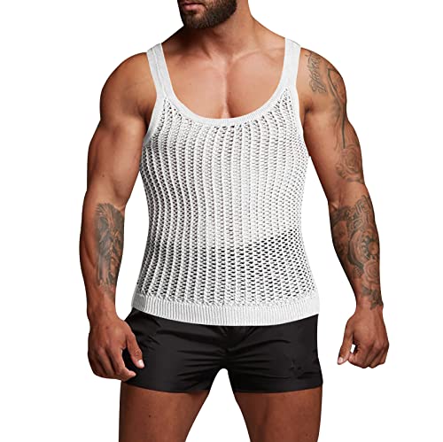Netzshirt Herren Netz Unterhemd für Herren, Herren Netzunterhemd, atmungsaktives Herren Netzhemd aus Reiner Baumwolle ohne Arm Muskel Transparent Shirts ärmellos Netz Unterhemd von Generic