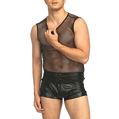 Netzshirt Herren Tank Top Durchsichtig Muskelshirts Ärmellos T-Shirt Männer Mesh Unterhemd Netz Clubwear Lover Geschenk Party Clubwear Schwarz M von Generic