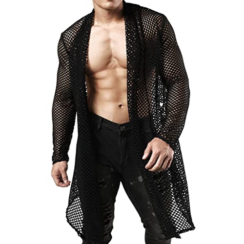 Netzshirt Herren Transparent Blumen Spitze Button Down Langarm Hemd Herren Netzshirt Langarm T-Shirt Männer Unterhemd Netzhemd Clubwear Freizeithemd Weiß/Schwarz Slim Fit Tops von Generic