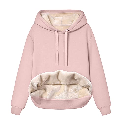 Neue 2024 - Frauen Dicke Fleece Hoodie Sweatshirt Fleece Gefüttert Winter Samt Warm Hoodie V-Ausschnitt Langarm Unterwäsche Tops Bluse Damen Lose Tunika Pullover, rose, 38 von Generic