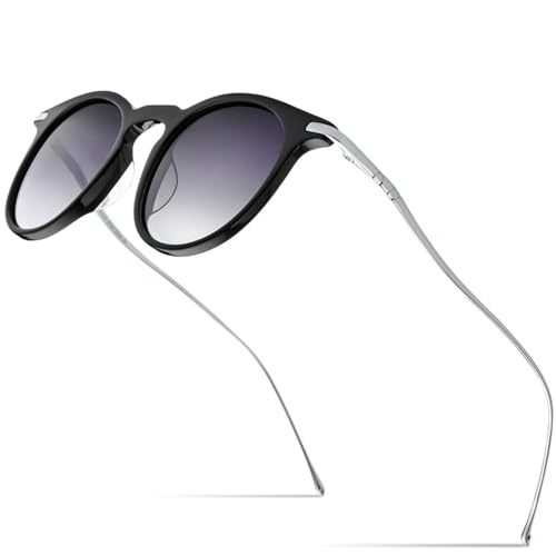 Neue 2025 Acetat Titan Sonnenbrille Männer Vintage Runde Polarisierte Sonnenbrille Für Frauen Verspiegelt UV400 Schatten, Schwarz Silber Grau, One size Neue 2025 Acetat Titan Sonnenbrille Männer Vintage Runde Polarisierte Sonnenbrille Für Frauen Verspiegelt UV400 Schatten, Schwarz Silber Grau, One size von Generic