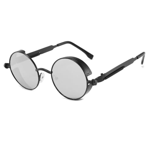 Neue 2025 Klassische Frühling Punk Sonnenbrille Retro Metall Steampunk Runde Farbtöne UV400, Silber Blau Spiegel, One size Neue 2025 Klassische Frühling Punk Sonnenbrille Retro Metall Steampunk Runde Farbtöne UV400, Silber Blau Spiegel, One size von Generic