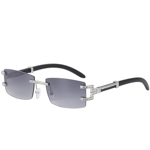 Neue 2025 Kleine Randlose Sonnenbrille Für Frauen Rahmenlose Rechteck Gläser Männer Diamant, Silber Doppel Grau, One size von Generic