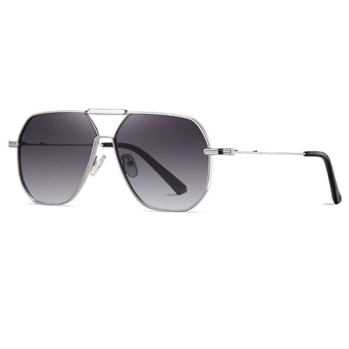Neue 2025 Männer Metall Sonnenbrille Für Frauen UV400 Sonnenbrille Polygon Brillen Rahmen Fahren Strand Reise Anti Glanz Schatten Brillen, Silber Gradient Grau, One size von Generic