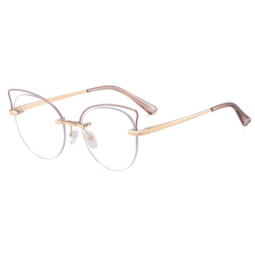 Neue 2025 Mode Brillen Für Frauen Metall Klar Objektiv Semi Randlose Katze Auge Gläser Weibliche Rosa Leopard Gold Geschenk, Khaki-Goldener Rahmen, One size von Generic