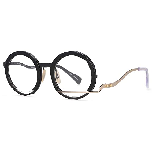 Neue 2025 Retro Runde Brillenfassungen Unregelmäßige Männer Für Frauen Handgemachte Brillen, Schwarz-Gold, One size Neue 2025 Retro Runde Brillenfassungen Unregelmäßige Männer Für Frauen Handgemachte Brillen, Schwarz-Gold, One size von Generic