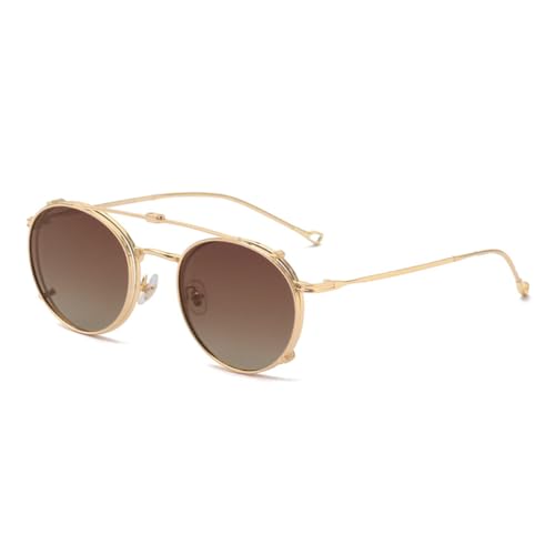 Neue 2025 Runde Polarisierte Sonnenbrille Männer Clip Auf Falten Uv400 Gläser Für Frauen Metallrahmen Männlichen Fahren, Gold mit Braun, One size Neue 2025 Runde Polarisierte Sonnenbrille Männer Clip Auf Falten Uv400 Gläser Für Frauen Metallrahmen Männlichen Fahren, Gold mit Braun, One size von Generic