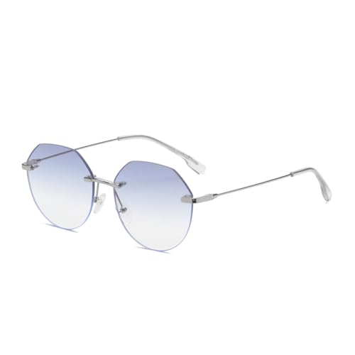 Neue 2025 sonnenbrille Für Frauen polygon randlose sonnenbrille metall männer gradienten objektiv, Silber mit Grau, One size von Generic