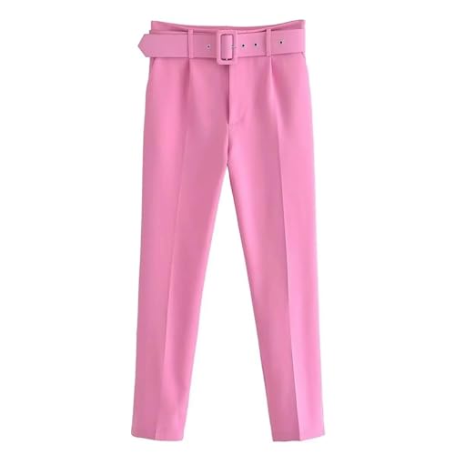 Neue All-Match-Damenhose im Basic-Stil mit Gürtel und hoher Taille, lässige Lange Hose – Barbie Pink – S von Generic