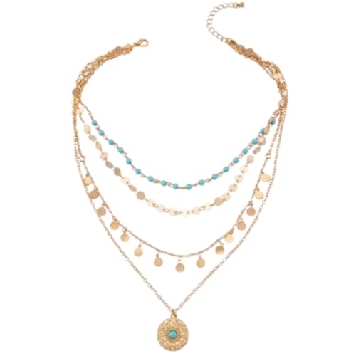 Neue geometrische Quaste Halskette Legierung Scheibe Anhänger Damen 4-lagige Halskette (D) von Generic