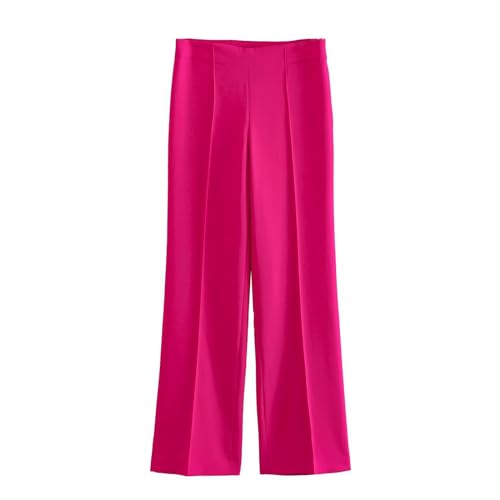 Neuer Anzug für Damen mit Gürtel und Kragen + gerader Hose mit hoher Taille – rosarote Freizeithose – XS von Generic