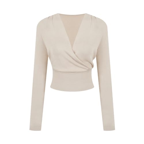 Neuer Pullover mit V-Ausschnitt für Damen, langärmelig, sanfter Reis, XS von Generic