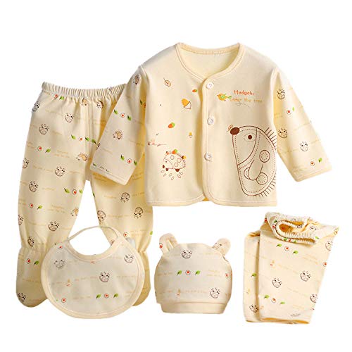 Neugeborenen Baby Set Baumwolle Erstausstattung Erstlingsausstattung Ausstattung Unisex Kleidung Set für Babys 0-3 Monate 5 teilig Baby Mädchen Kleidung 5Pcs Bekleidungssets (3-Yellow, One Size) von Generic