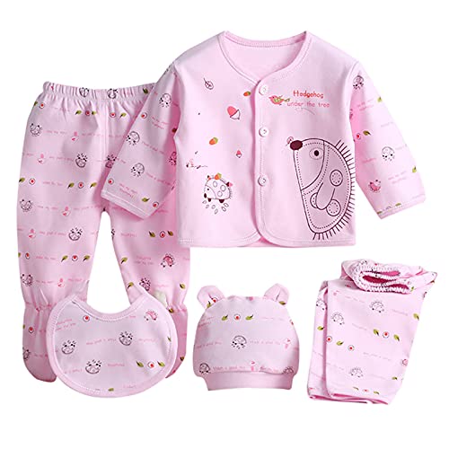 Generic Baby Mädchen Neugeborenen Set Baumwolle Erstausstattung Erstlingsausstattung Ausstattung Unisex Kleidung Set für Babys 0-3 Monate 5 teilig Baby Mädchen Kleidung 5Pcs Bekleidungssets (One Size) von Generic