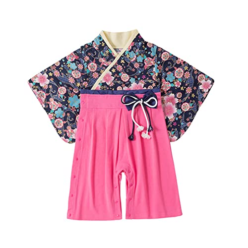 Neugeborenes Baby Mädchen Floral Frühling Sommer Langarm Fliege Japanischer Kimono 1 PC Strampler Overall Japanisches Kostüm Bodys 86 (BU2, 3-4 Years) von Generic