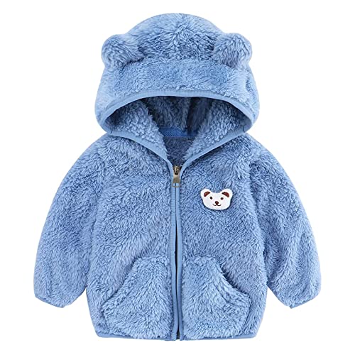 Neugeborenes Baby Mädchen Jungen Jacke Bärenohren Kapuzen Oberbekleidung Reißverschluss Warmer Fleece Wintermantel Wintermantel für Kleinkinder (Blue, 18-24 Months) von Generic