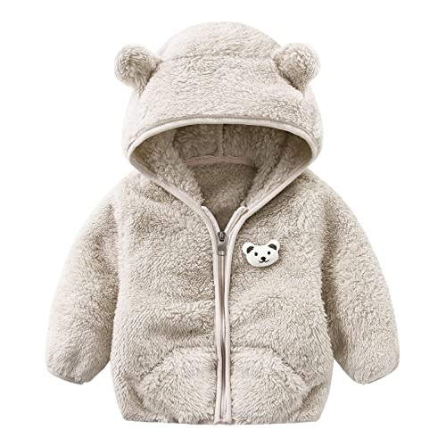 Neugeborenes Baby Mädchen Jungen Jacke Bärenohren Kapuzen Oberbekleidung Reißverschluss Warmer Fleece Wintermantel Wintermantel für Kleinkinder (Grey, 6-12 Months) von Generic