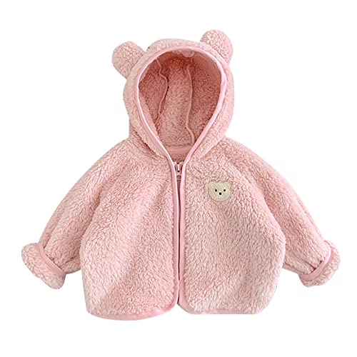 Neugeborenes Baby Mädchen Jungen Jacke Cartoon Ohren mit Kapuze Oberbekleidung Reißverschluss Warmer Fleece Wintermantel Rollkragenpullover für Mädchen (Pink, 0-6 Months) von Generic