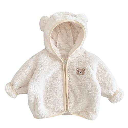 Neugeborenes Baby Mädchen Jungen Jacke Cartoon Ohren mit Kapuze Oberbekleidung Reißverschluss Warmer Fleece Wintermantel Rollkragenpullover für Mädchen (White, 0-6 Months) von Generic