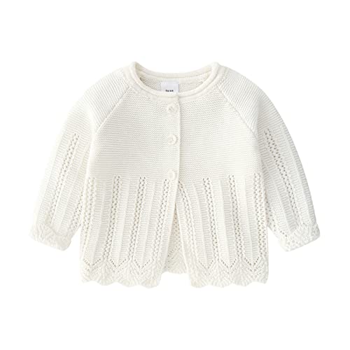 Neugeborenes Baby Mädchen Jungen Winter Warm Strick Baumwolle Langarm Kleidung Mantel Jacke Strickjacke Sweatjacke Oversized (White, 3-6 Months) von Generic