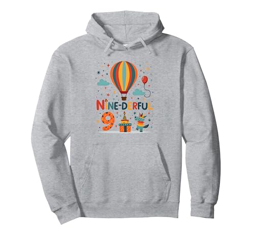 Neun-Derful Geburtstagsabenteuer für Kinder Feier Pullover Hoodie, Unisex für Erwachsene, Grau Meliert, XL von Generic
