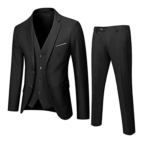 New 2023 – Herren Anzug Slim 3-teilig Anzug Business Hochzeit Party Jacke Weste & Hose Junge Strumpf, Schwarz , Large von Generic