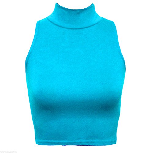 New Damen ärmellos Uni Polo High Neck Schildkröte Crop Top Weste T-shirt UK 8–14 Gr. M/L (38 /40), türkis von Generic