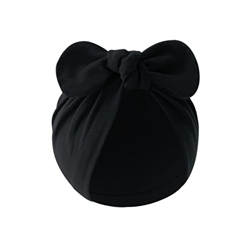 Newwyt Baby Bowknot Beanie Mütze Große Schleife Turban Mütze für Neugeborene Jungen Mädchen 0-12M Weicher Atmungsaktiver Kopfschmuck Universal Fotomütze Schwarze Baumwolle von Generic