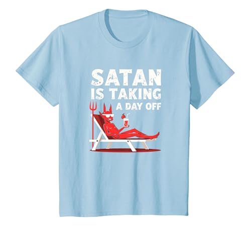Nicht Heute Satan: Vacationing Devil Sips Cocktail T-Shirt, Kinder, Himmelblau, 140 von Generic