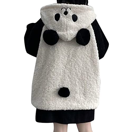Niedlich Panda Pullover Fleece Sweatjacke Hoodie Lose Sweatshirt Open Front Mantel Jacke Winter Fleece Oberbekleidung mit Panda Hut Oberteile Pulli Hoody Langarmshirt Fall Winter Outwear (A, L) von Generic